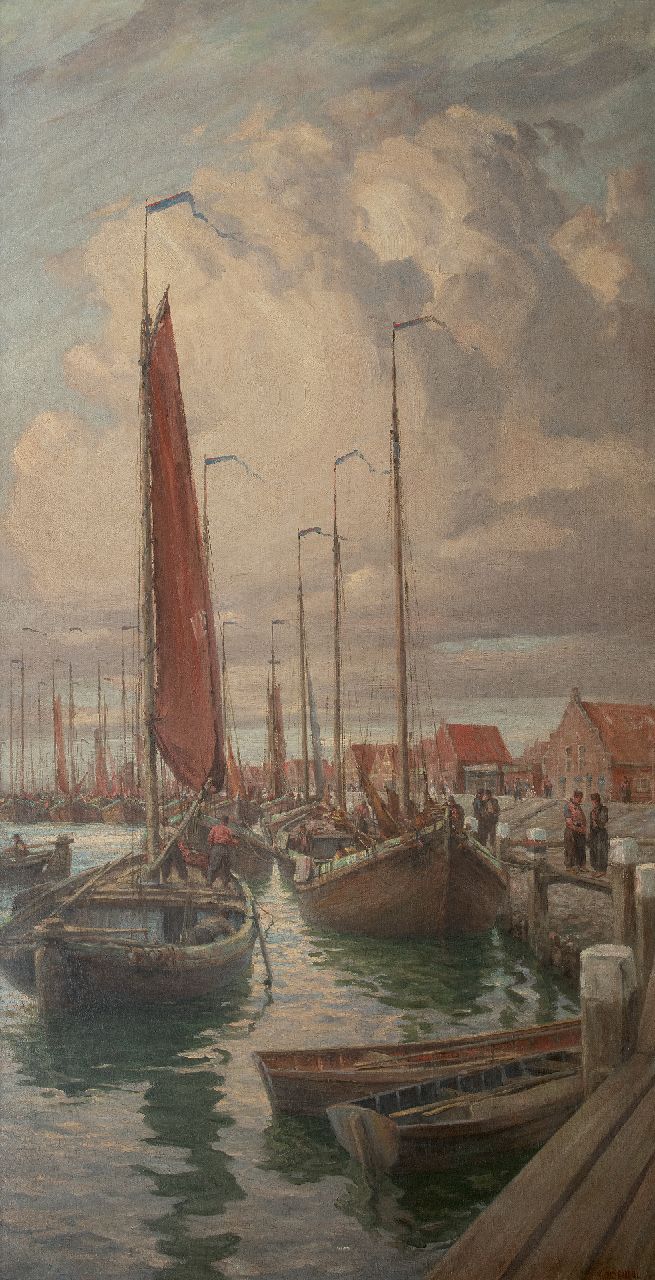 Maurice Randall | Der Hafen von Volendam, Öl auf Leinwand, 175,3 x 91,3 cm, Unterzeichnet u.r.