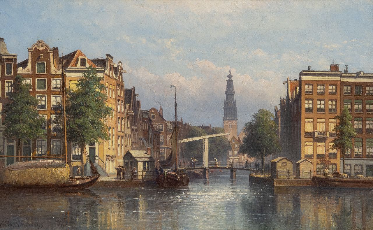 Hilverdink E.A.  | Eduard Alexander Hilverdink, Ein Blick auf den Groenburgwal in Amsterdam, Öl auf Leinwand 29,5 x 46,7 cm, signed l.l. und datiert '79