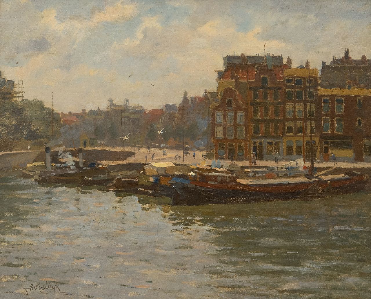 Bobeldijk F.  | Felicien Bobeldijk | Gemälde zum Verkauf angeboten | Ein Blick auf De Buitenkant (Prins Hendrikkade), Amsterdam, oil on canvas 30,6 x 37,0 cm, Unterzeichnet u.l.