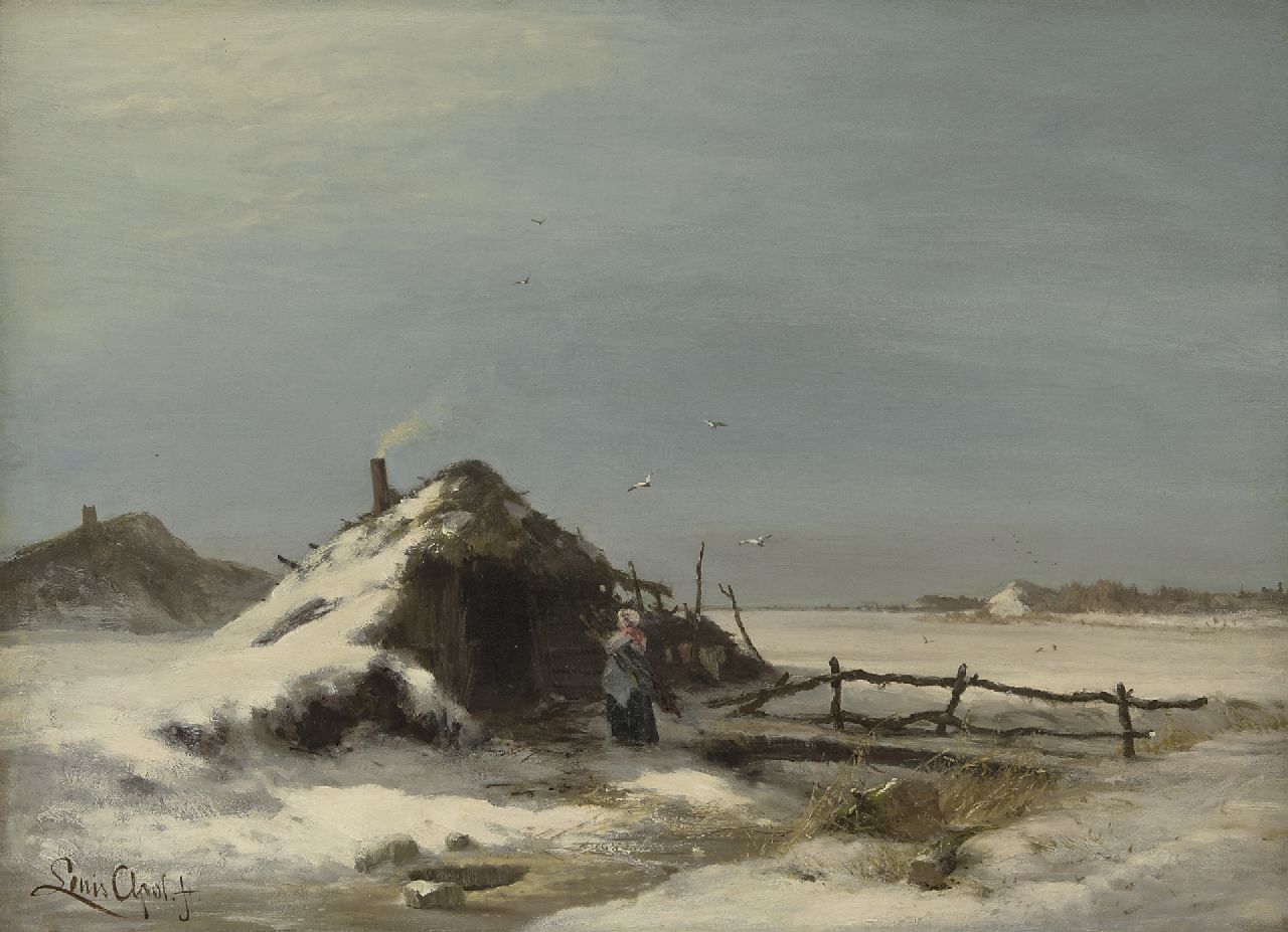 Apol L.F.H.  | Lodewijk Franciscus Hendrik 'Louis' Apol | Gemälde zum Verkauf angeboten | Winterlandschaft mit Plaggenhütte, Öl auf Leinwand 47,2 x 64,2 cm, Unterzeichnet u.l. und zu datieren um 1871-1873