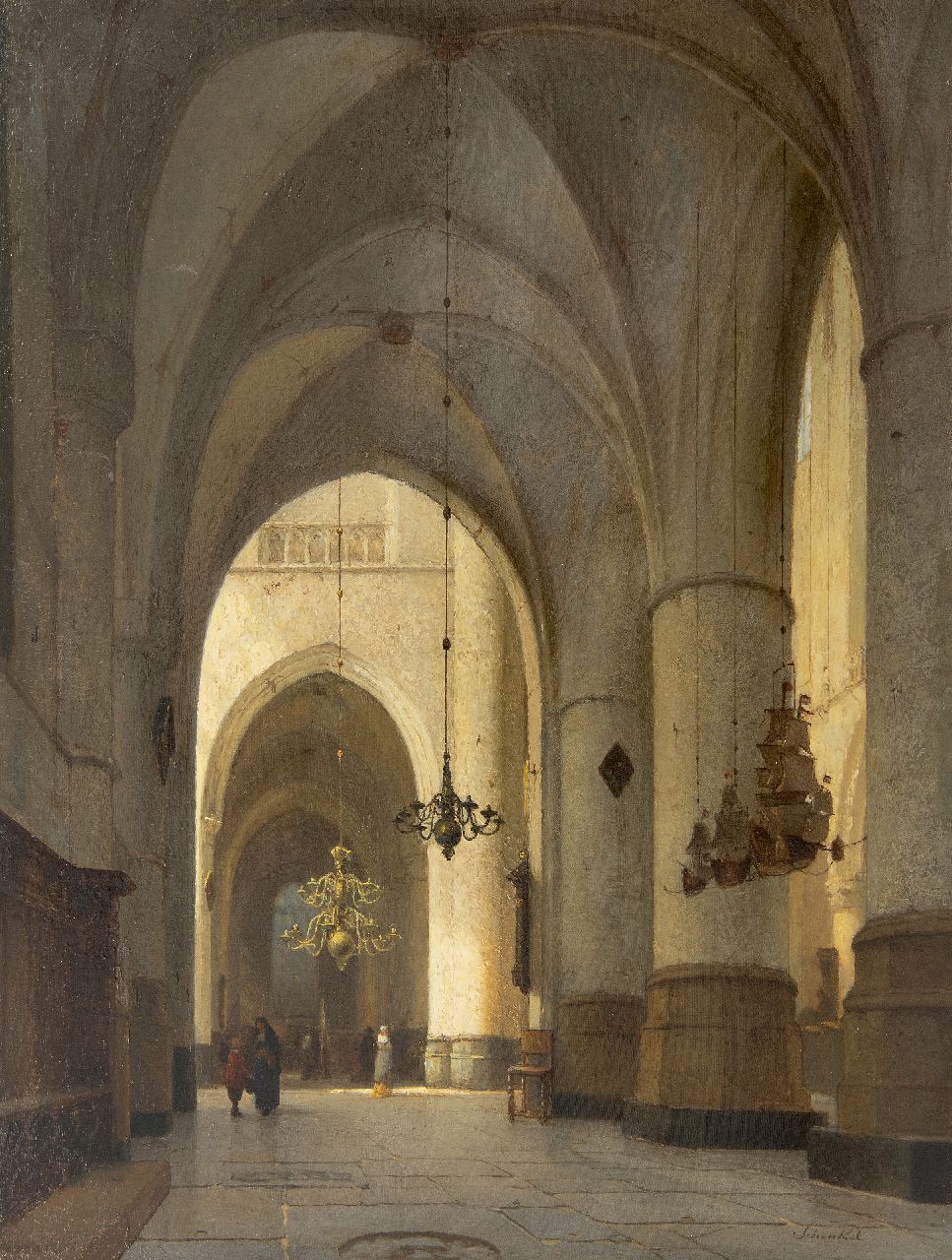 Schenkel J.J.  | Jan Jacob Schenkel | Gemälde zum Verkauf angeboten | Innenraum der St.-Bavo-Kirche, Haarlem, Öl auf Holz 59,9 x 46,1 cm, Unterzeichnet u.r.