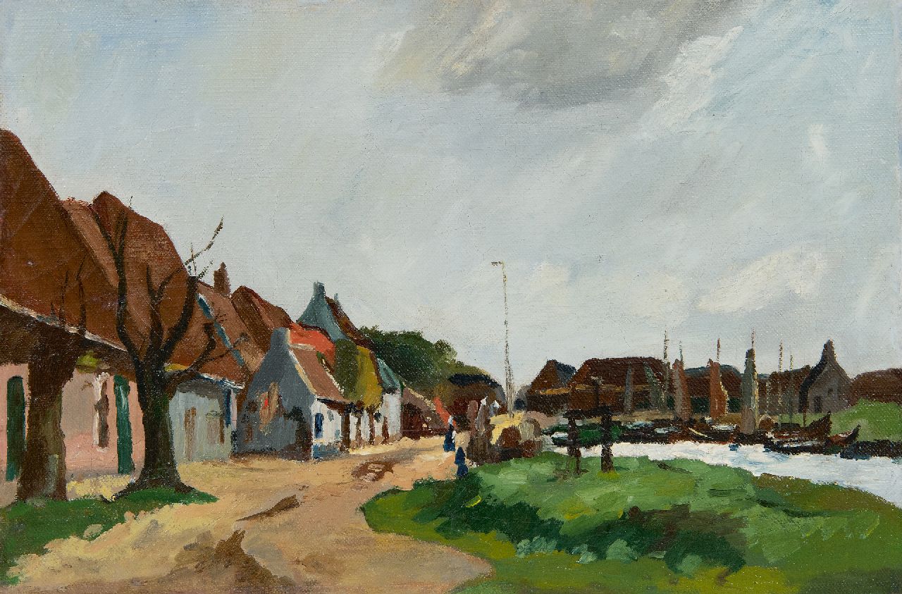 Vuuren J. van | Jan van Vuuren | Gemälde zum Verkauf angeboten | Stadtbild mit Hafen, Öl auf Leinwand 24,4 x 36,4 cm