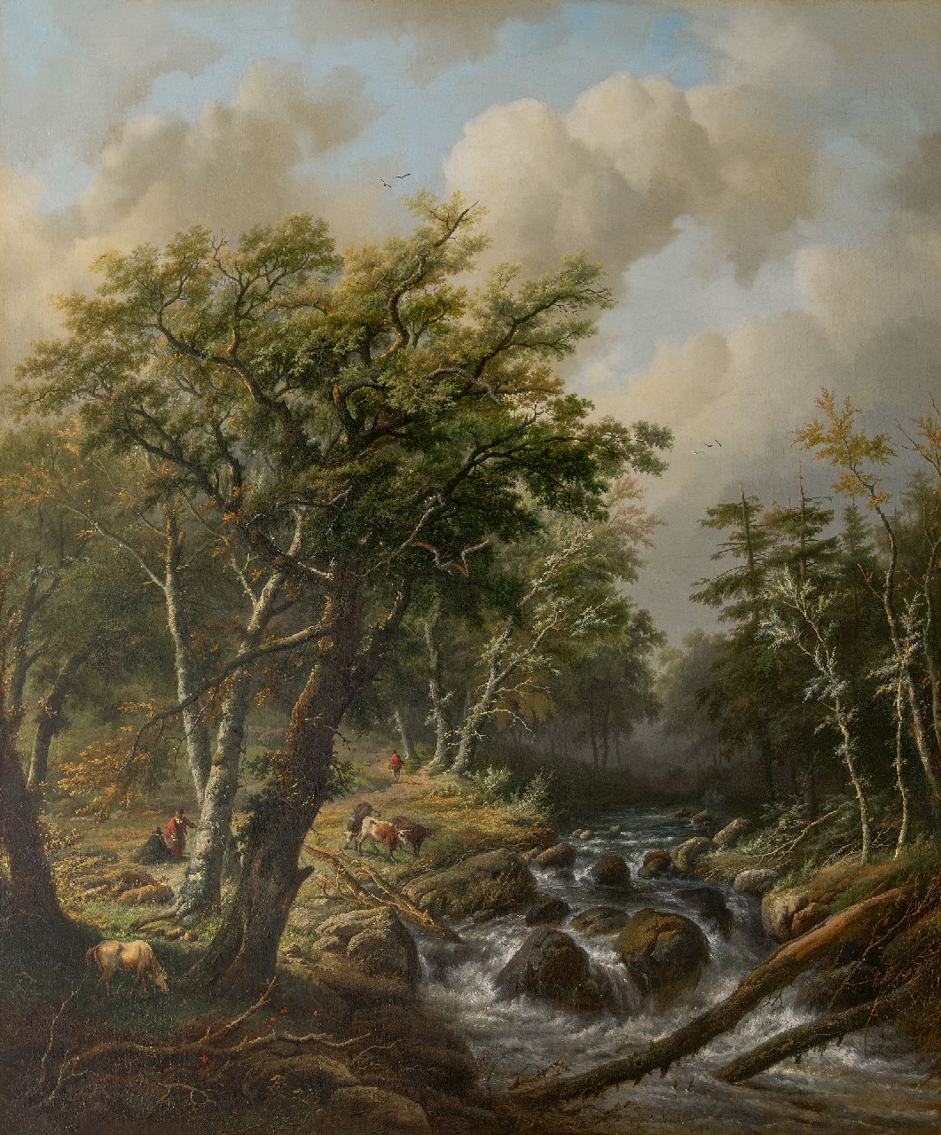 Bodeman/Verboeckhoven W./E.J.  | Willem/Eugène Joseph Bodeman/Verboeckhoven | Gemälde zum Verkauf angeboten | Eine bewaldete Landschaft mit Kühen an einem Wildbach, Öl auf Leinwand 129,5 x 110,0 cm, Unterzeichnet u.r. von beiden Künstlern und datiert 1843