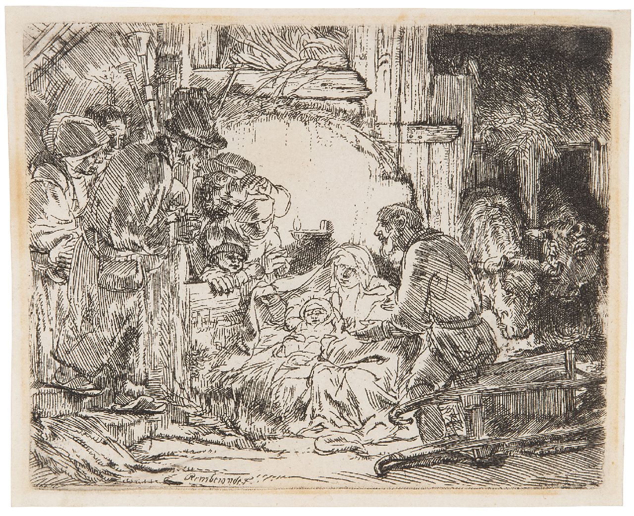Rembrandt | Anbetung der Hirten (mit der Öllampe), Radierung, 11,0 x 13,4 cm, Unterzeichnet l.v.d.M.