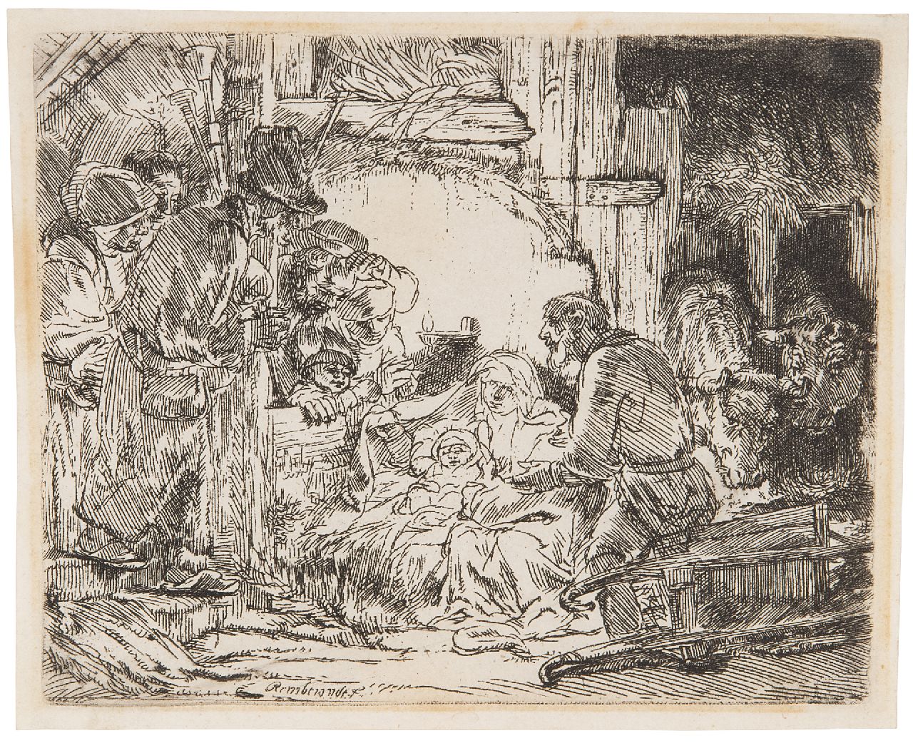 Rembrandt (Rembrandt Harmensz. van Rijn)   | Rembrandt (Rembrandt Harmensz. van Rijn), Anbetung der Hirten (mit der Öllampe), Radierung 11,0 x 13,4 cm, Unterzeichnet l.v.d.M.