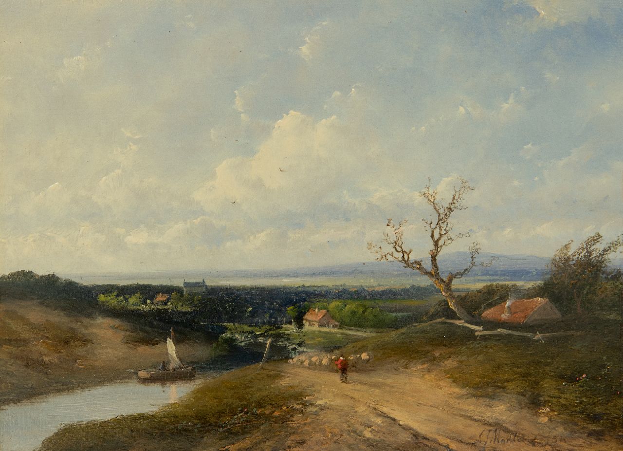 Antonius Josephus Madlener | Panoramische Landschaft mit Hirten und Schafen, Öl auf Holz, 21,7 x 29,7 cm, Unterzeichnet r.u. und datiert '54