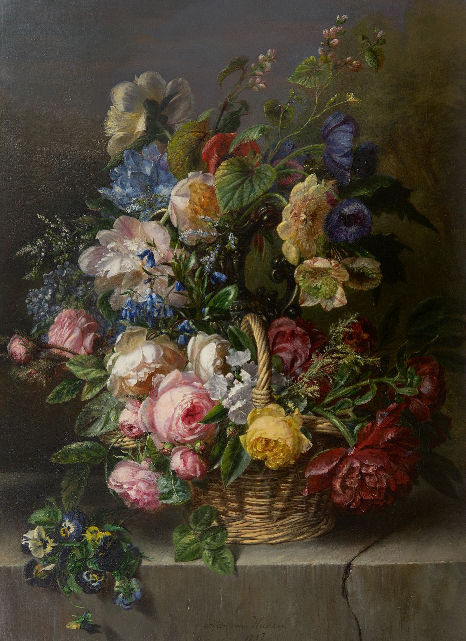 Haanen A.J.  | Adriana Johanna Haanen, Üppiges Blumenstilleben, Öl auf Leinwand 73,5 x 53,7 cm, Unterzeichnet u.m. und datiert 1857