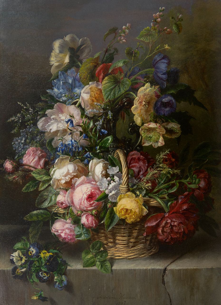 Haanen A.J.  | 'Adriana' Johanna Haanen, Üppiges Blumenstilleben, Öl auf Leinwand 73,5 x 53,7 cm, Unterzeichnet u.m. und datiert 1857