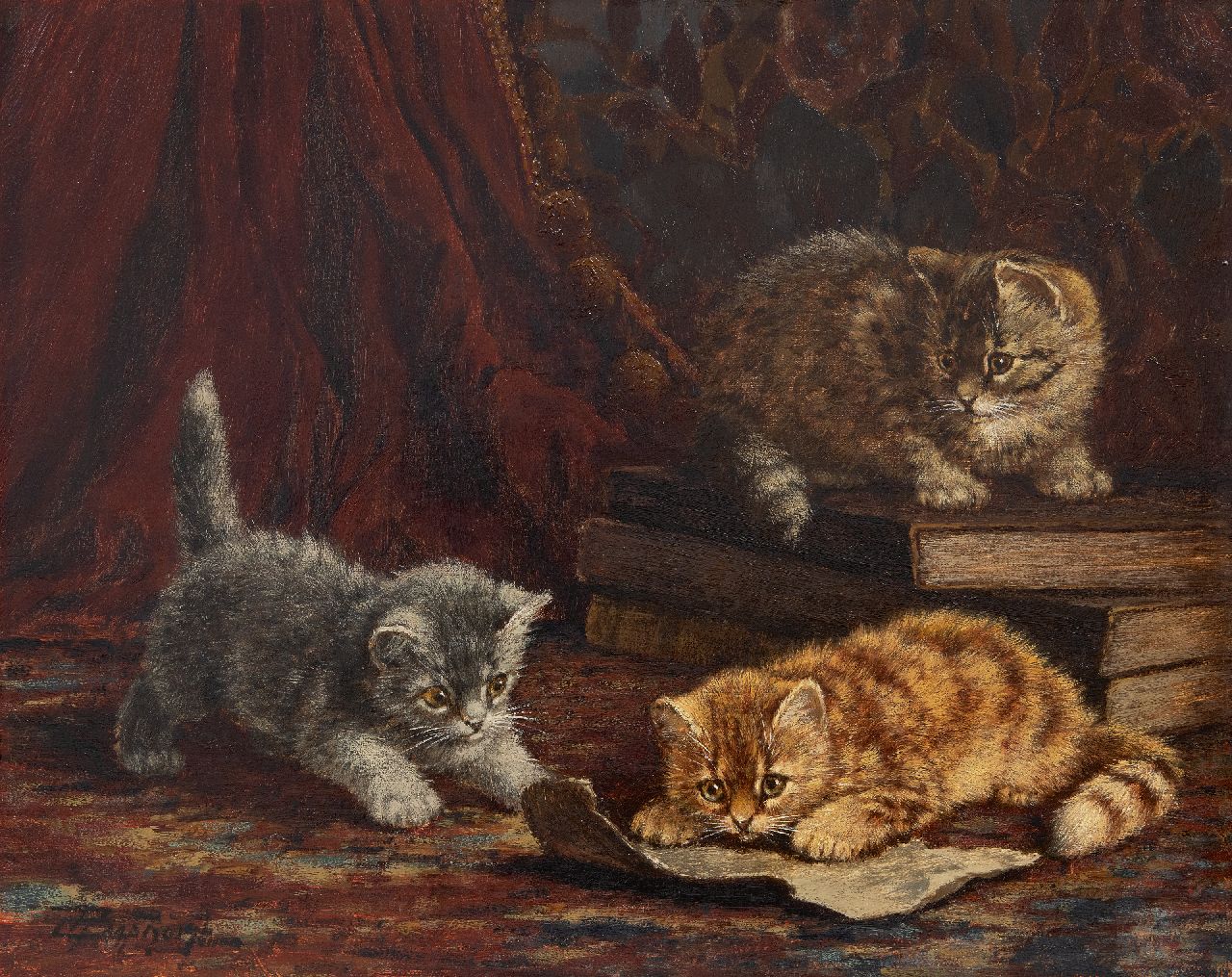 Raaphorst C.  | Cornelis Raaphorst | Gemälde zum Verkauf angeboten | Drei spielende Kätzchen, Öl auf Leinwand 40,3 x 50,2 cm, Unterzeichnet u.l.