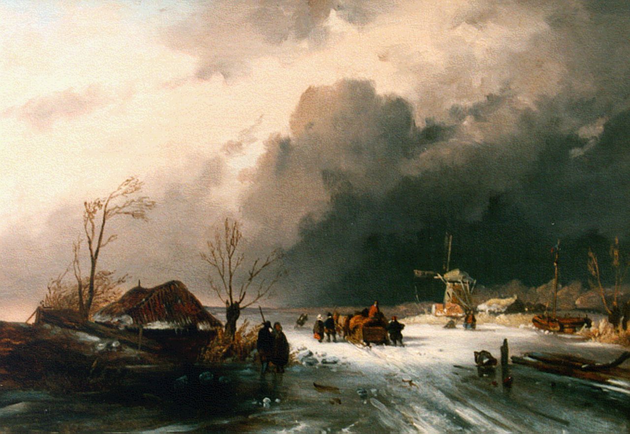 Leickert C.H.J.  | 'Charles' Henri Joseph Leickert, Winter landscape with skaters on the ice, Öl auf Leinwand 32,5 x 46,0 cm, signed l.l. with monogram