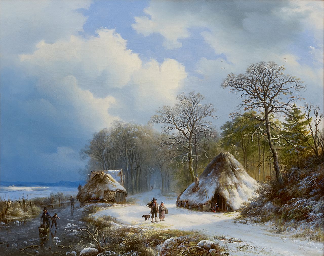 Bodeman W.  | Willem Bodeman, Winterlandschaft mit Schlittschuhläufern und Holzsammlern, Öl auf Leinwand 43,0 x 54,0 cm, Unterzeichnet u.M. und u.r. (unklar) und datiert '38 und 1838