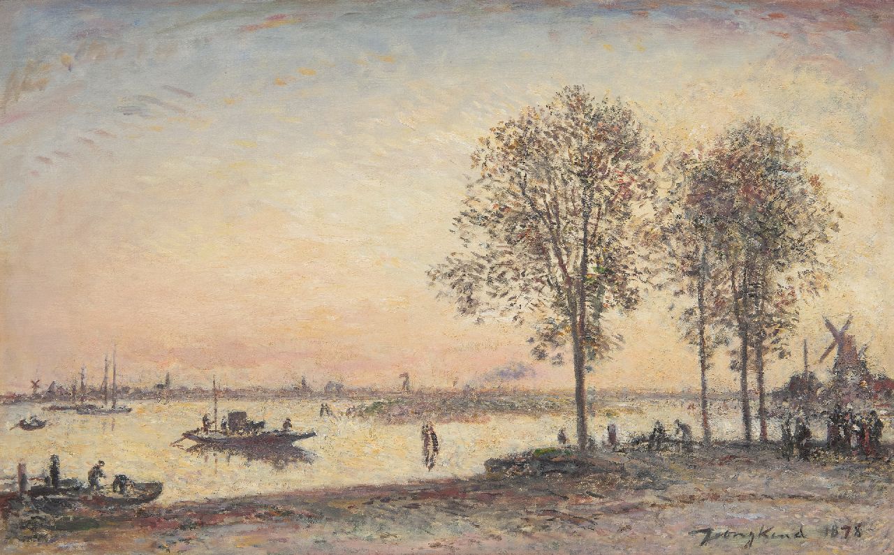 Jongkind J.B.  | Johan Barthold Jongkind | Gemälde zum Verkauf angeboten | La Meuse et le Merwede devant Dordrecht (Hollande), effet de Soir, Öl auf Leinwand 41,0 x 66,0 cm, Unterzeichnet u.r. und datiert 1878