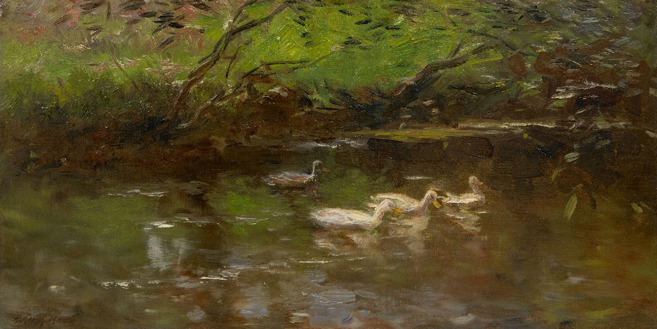 Maris W.  | Willem Maris | Gemälde zum Verkauf angeboten | Enten im Wasser, Öl auf Leinwand 24,2 x 46,0 cm, Unterzeichnet l.u.