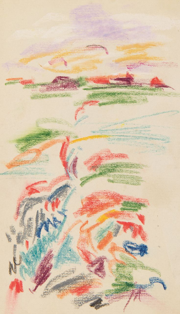 Altink J.  | Jan Altink, Path through the fields, Kreide auf Papier 16,2 x 9,6 cm, Unterzeichnet u.r. mit Initialen