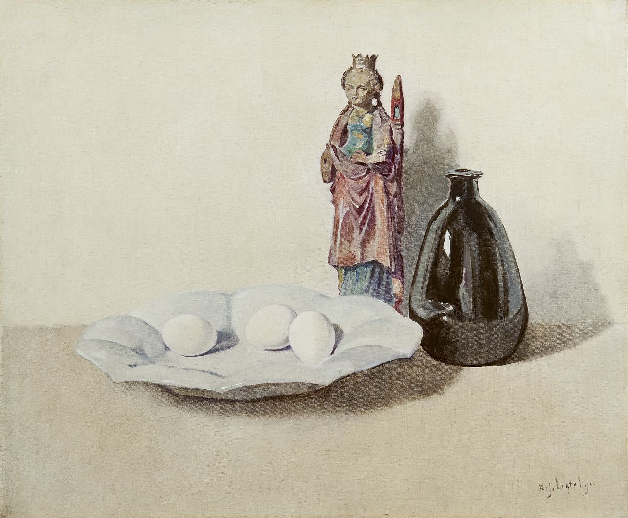 Ligtelijn E.J.  | Evert Jan Ligtelijn | Gemälde zum Verkauf angeboten | Stilleben mit Eiern, Skulptur und einer Vase, Öl auf Leinwand 50,2 x 60,0 cm, Unterzeichnet r.u.