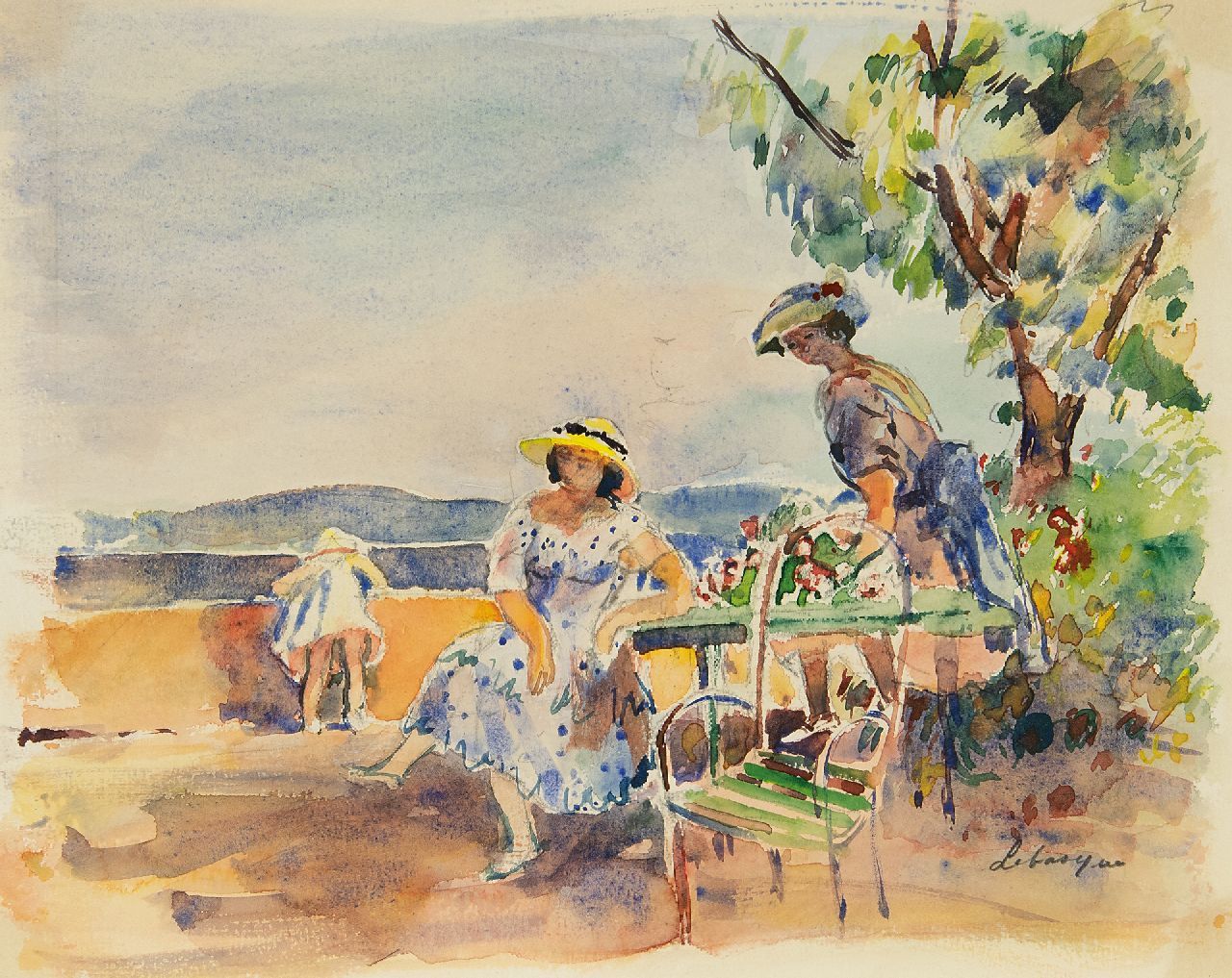 Lebasque H.  | Joseph 'Henri' Baptiste Lebasque, Sur la terrasse, Aquarell auf Papier 23,0 x 28,0 cm, Unterzeichnet u.r.