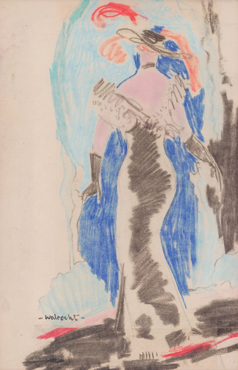 Ben Walrecht | Modische Frau, Pastell auf Papier, 32,9 x 21,6 cm, Unterzeichnet u.l.