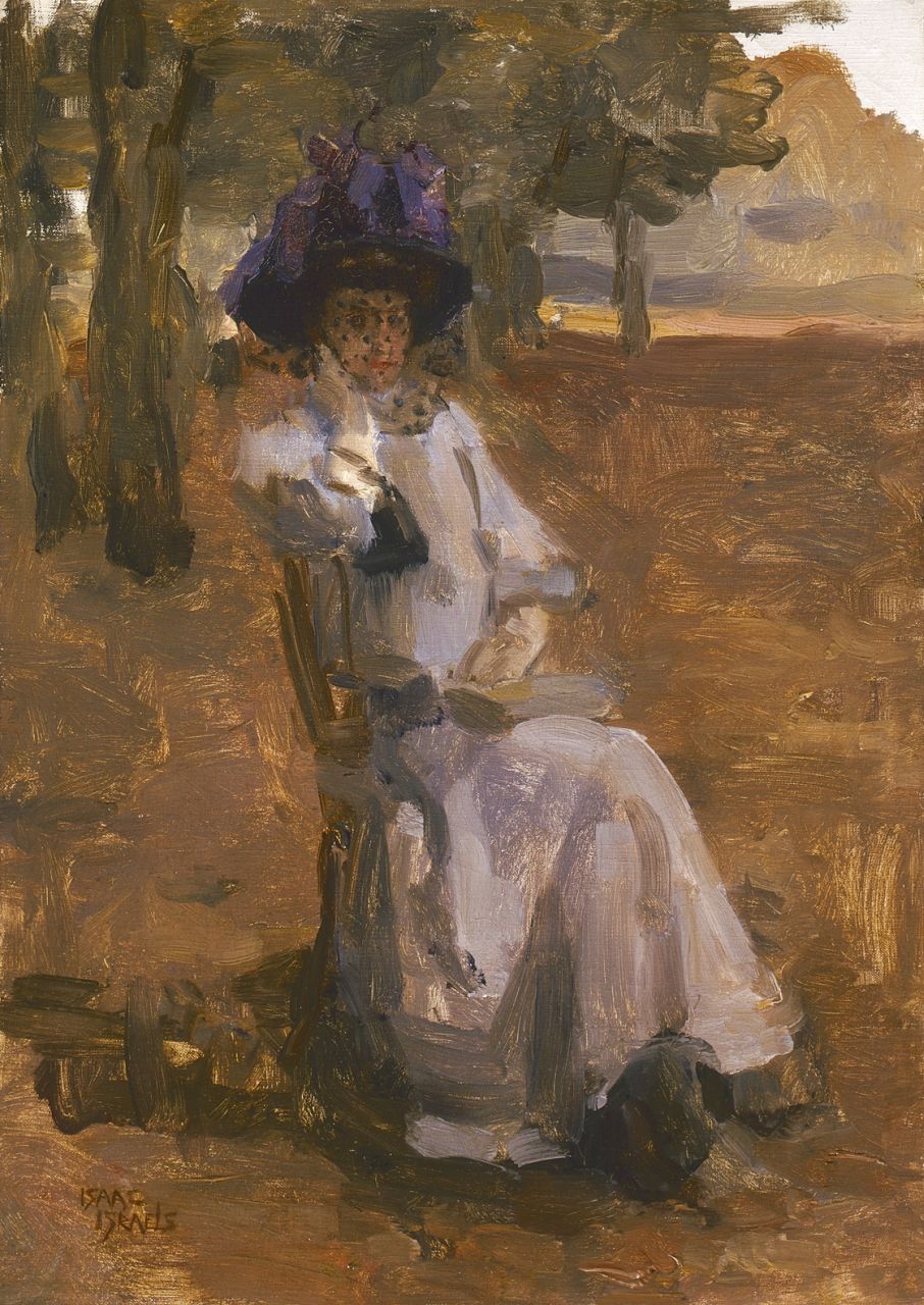 Israels I.L.  | 'Isaac' Lazarus Israels, An elegant lady on a chair, Bois de Boulogne, Öl auf Leinwand 46,5 x 33,0 cm, signed l.l.