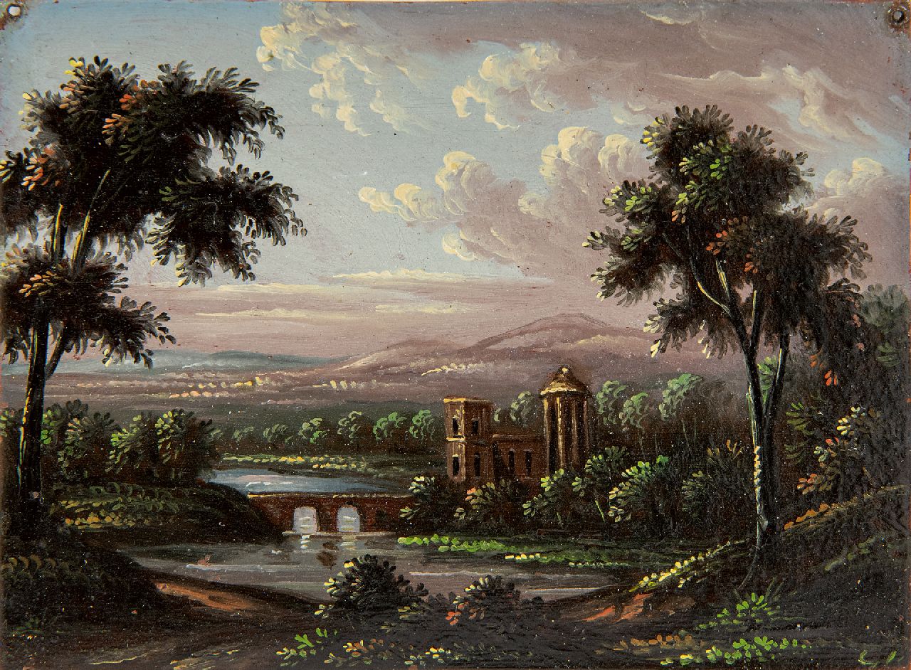 Italiaanse School, 18e eeuw | Italienische Landschaft, Öl auf Kupfer, 7,0 x 9,0 cm