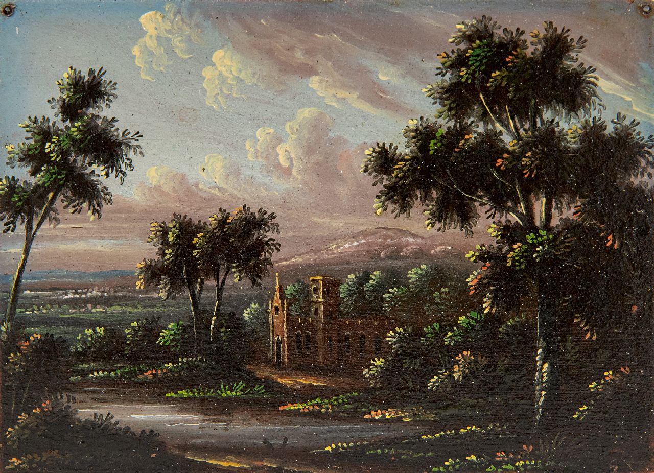 Italiaanse School, 18e eeuw | Italienische Landschaft, Öl auf Kupfer, 7,0 x 9,0 cm