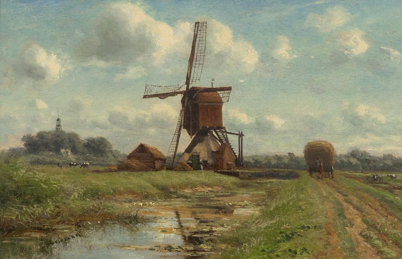 Doeleman J.H.  | Johan Hendrik Doeleman | Gemälde zum Verkauf angeboten | Polderlandschaft mit Mühle, Öl auf Holz 21,8 x 32,8 cm, Unterzeichnet u.l.
