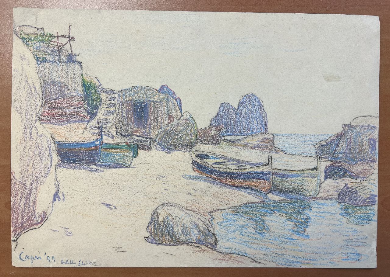 Sluiter J.W.  | Jan Willem 'Willy' Sluiter | Aquarelle und Zeichnungen zum Verkauf angeboten | Strand auf Capri, Kreide auf Papier 23,5 x 33,5 cm, Unterzeichnet u.l. und datiert 'Capri' '99