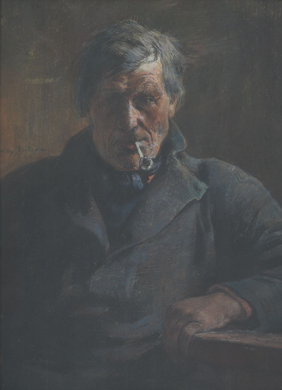 Sluiter J.W.  | Jan Willem 'Willy' Sluiter, Porträt eines Pfeifenrauchers, Pastell auf Papier 38,0 x 28,7 cm, Unterzeichnet m.l.