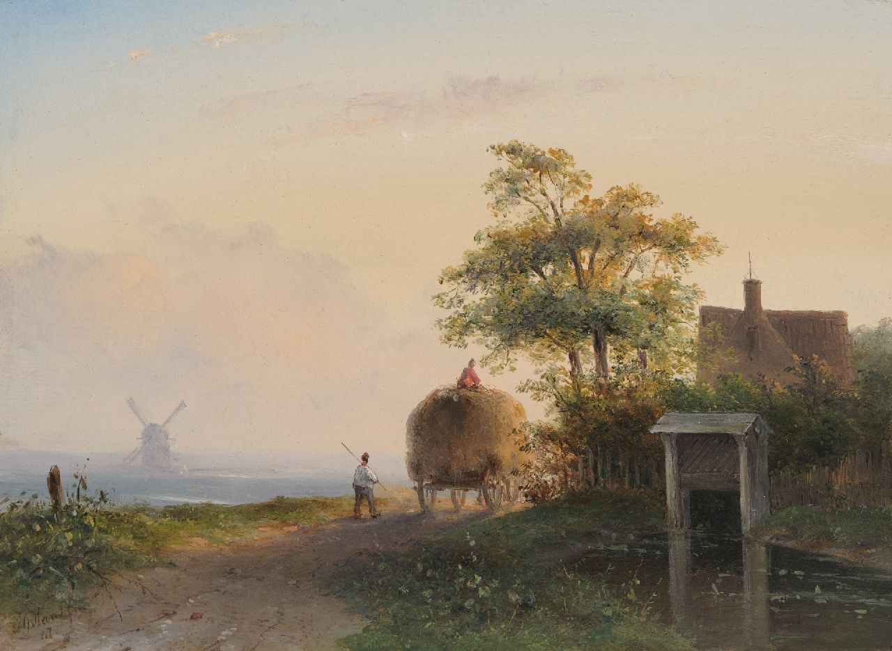 J.G. Hans | Zuhause nach der Heuernte, Öl auf Holz, 21,2 x 29,0 cm, Unterzeichnet l.u. und datiert '47, ohne Rahmen