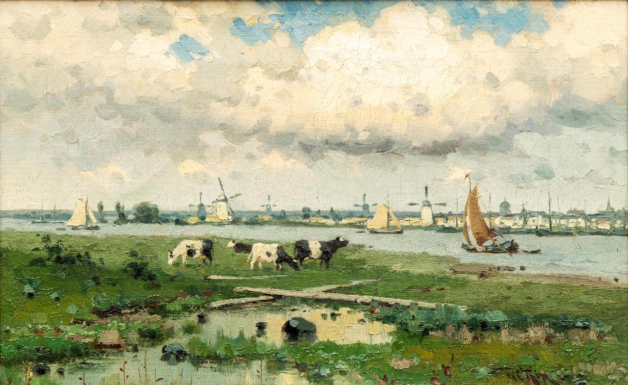 Rip W.C.  | 'Willem' Cornelis Rip | Gemälde zum Verkauf angeboten | Sonniger Tag in Overschie, Öl auf Leinwand 26,2 x 42,1 cm, Unterzeichnet r.u.