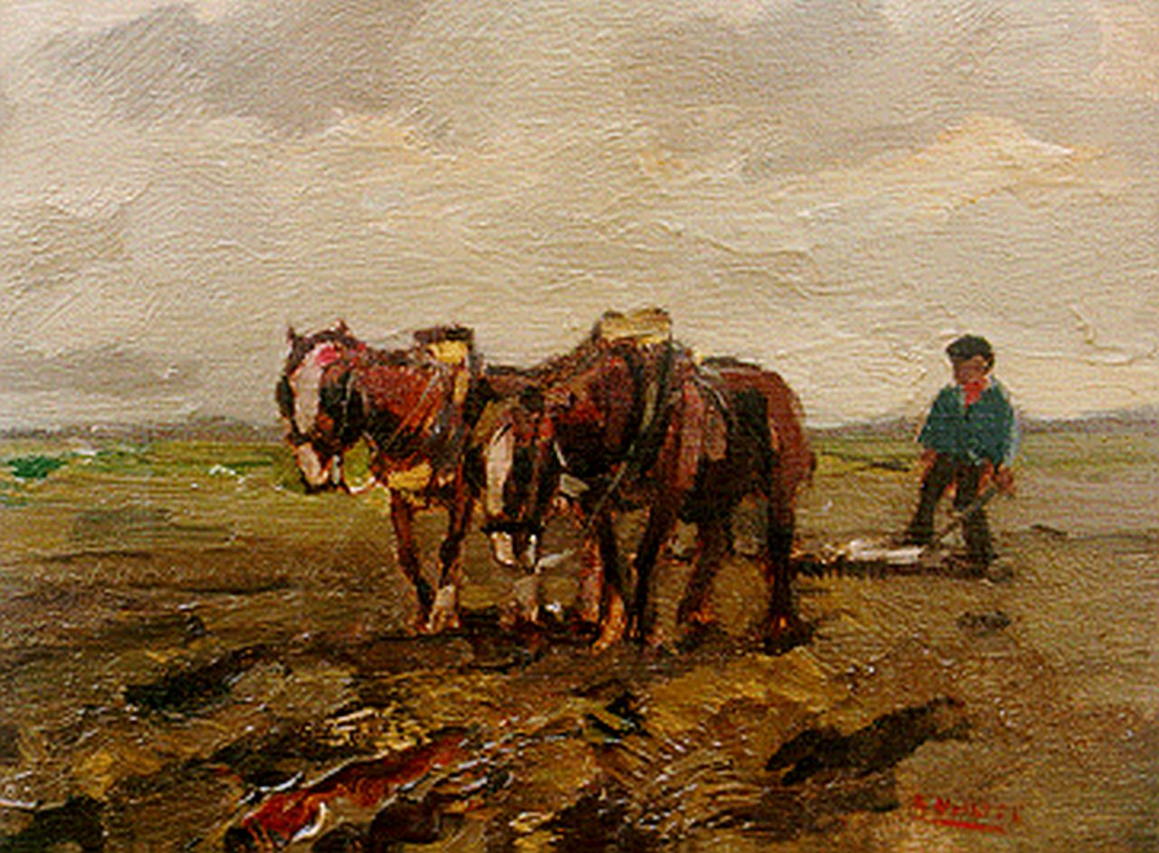 Noltee B.C.  | Bernardus Cornelis 'Cor' Noltee, Ploughing the fields, Öl auf Leinwand 18,0 x 24,0 cm, signed l.r.