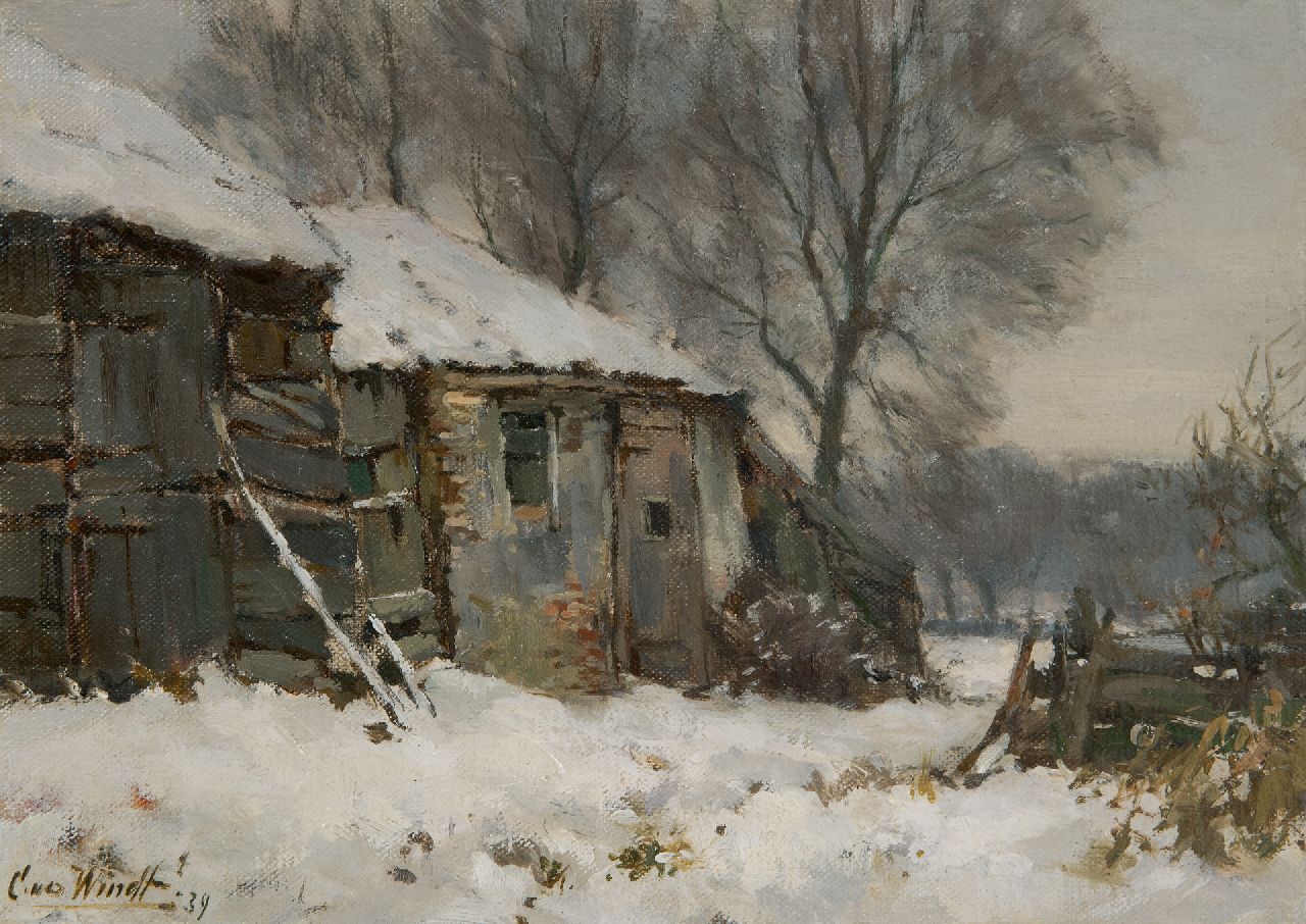 Windt Ch. van der | Christophe 'Chris' van der Windt, Bauernhof im Schnee, Öl auf Leinwand auf Holz 21,5 x 29,8 cm, Unterzeichnet u.l. und datiert '39
