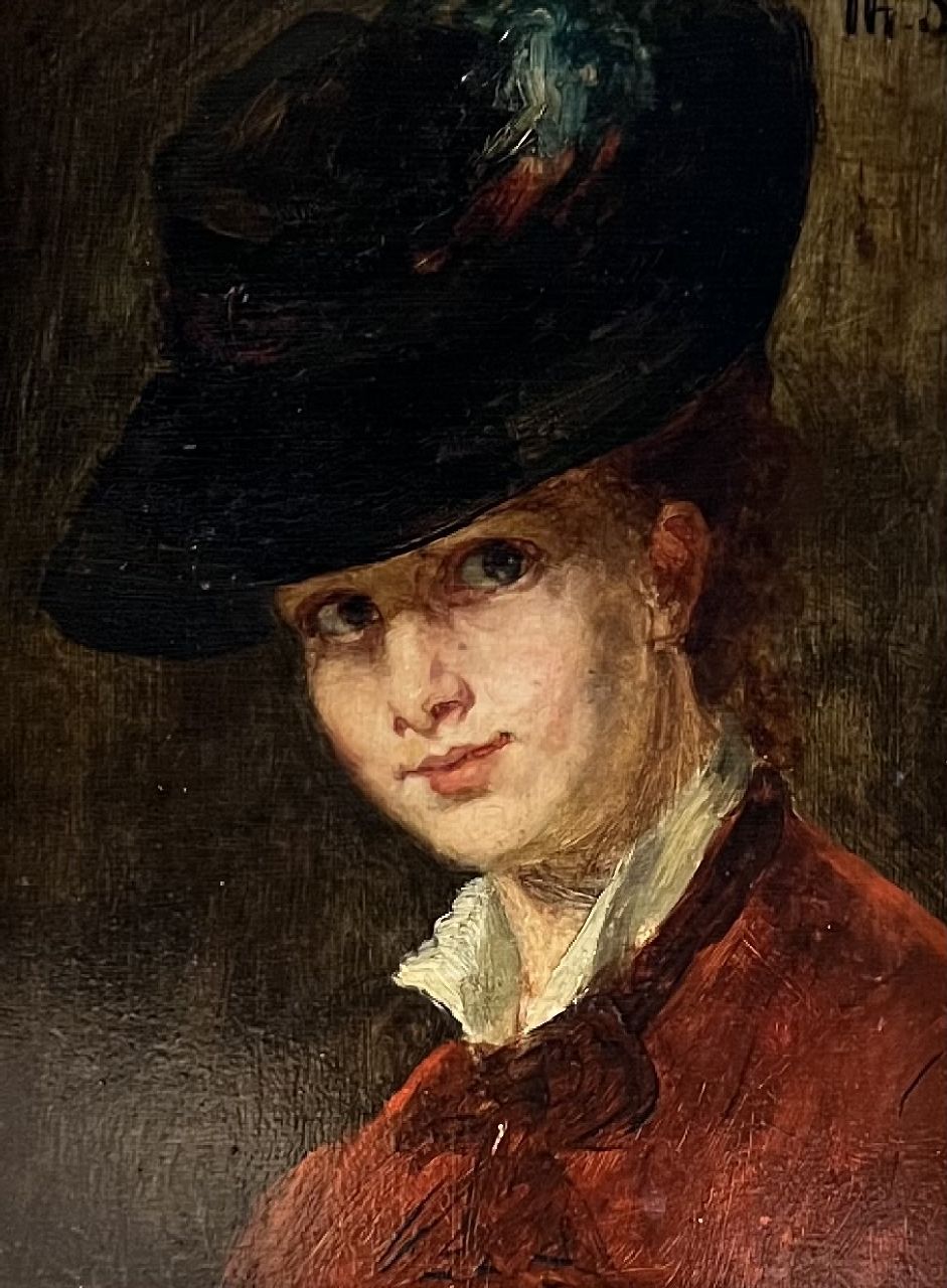 Thérèse Schwartze | Porträt von Lizzy Ansingh mit Hut, Öl auf Holz, 24,0 x 17,9 cm, Unterzeichnet o.r. mit Initialen