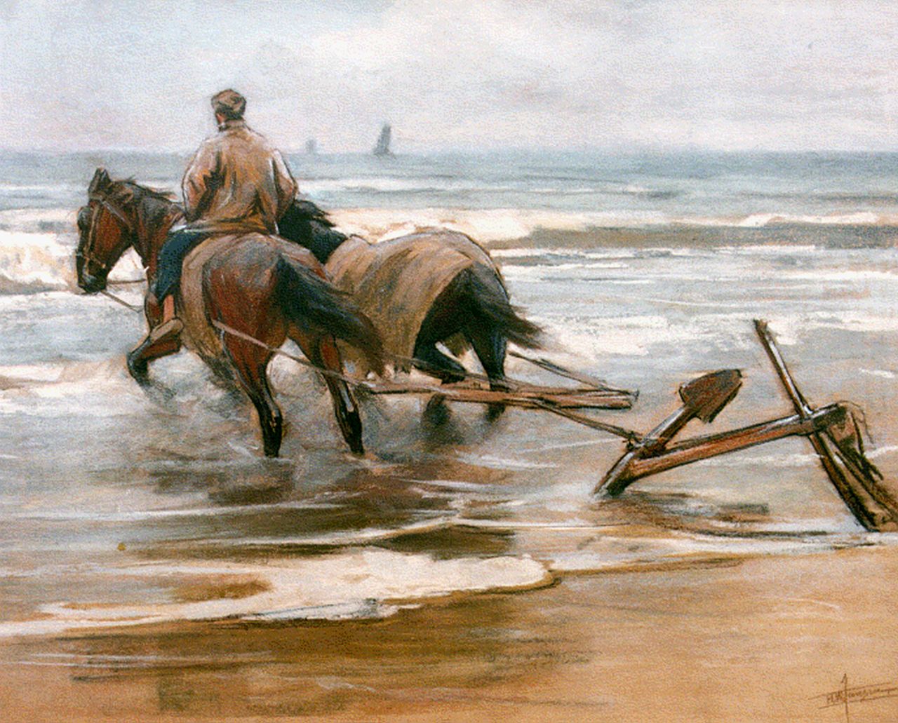 Jansen H.W.  | Hendrik Willebrord Jansen, A fisherman at work, Pastell auf Papier 41,0 x 52,0 cm, signed l.r.