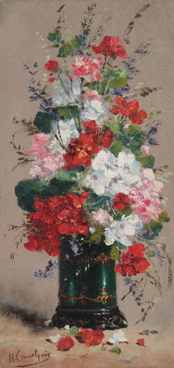 Cauchois E.H.  | Eugène-Henri Cauchois | Gemälde zum Verkauf angeboten | Blumenstillleben, Öl auf Leinwand 36,1 x 17,7 cm, Unterzeichnet u.l.