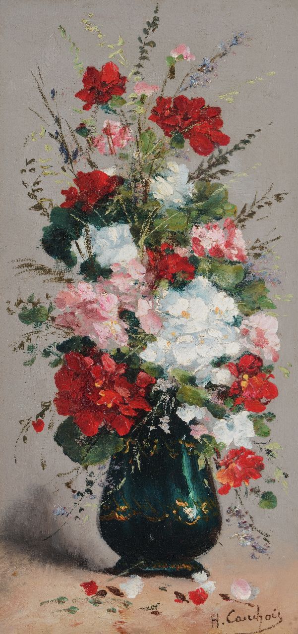 Cauchois E.H.  | Eugène-Henri Cauchois | Gemälde zum Verkauf angeboten | Blumenstillleben, Öl auf Leinwand auf Holz 35,8 x 17,5 cm, Unterzeichnet u.r.