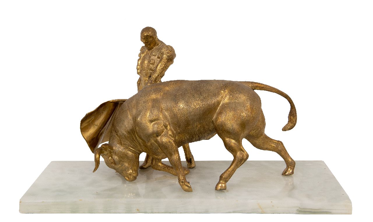 Onbekend   | Onbekend | Skulpturen und Objekte zum Verkauf angeboten | Stier mit Matador, Bronze 45,3 x 22,8 cm