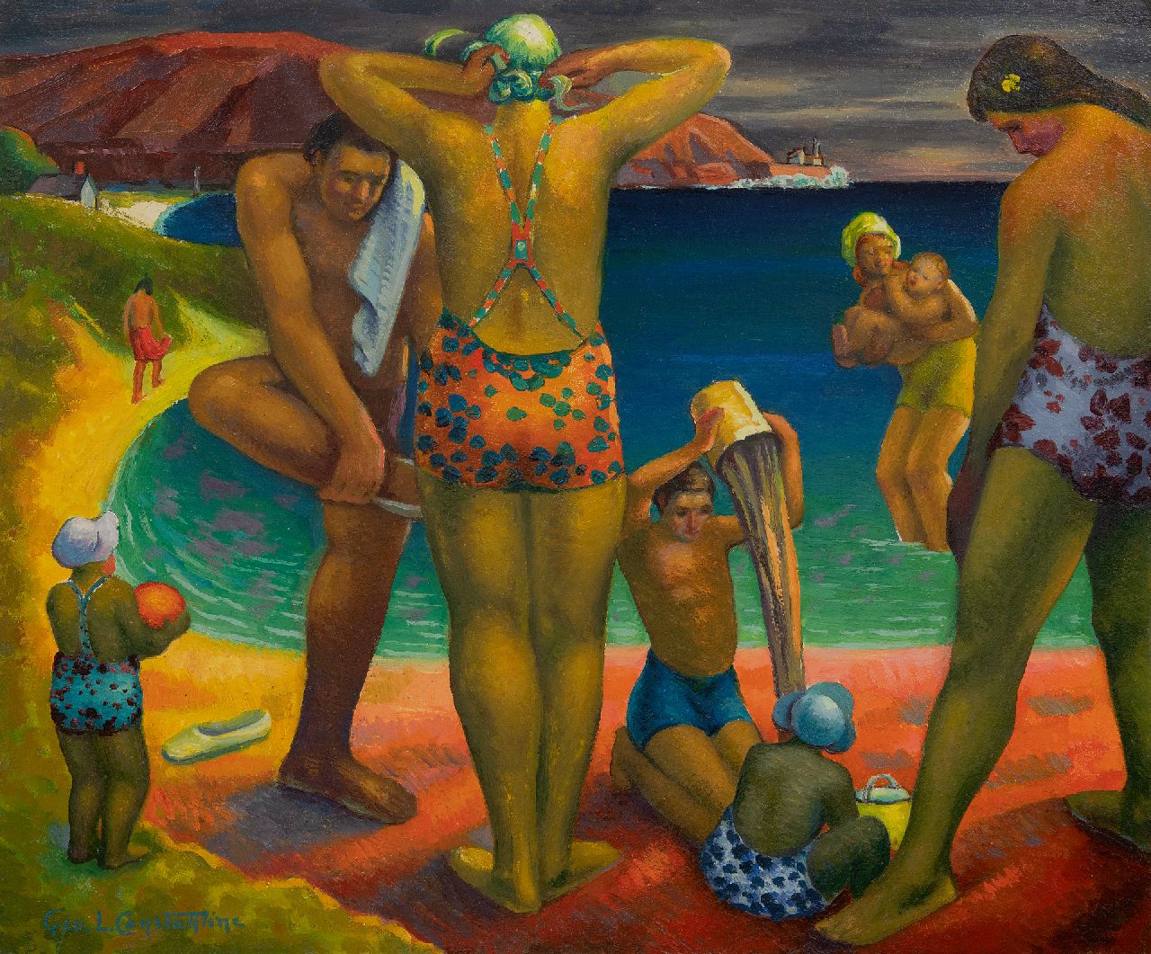 Constantine G.L.  | George Constantine | Gemälde zum Verkauf angeboten | Am Strand, Öl auf Holzfaser 56,0 x 65,0 cm
