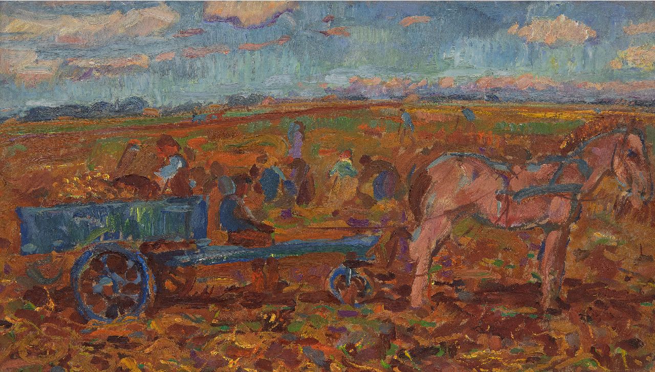 Dijkstra J.  | Johannes 'Johan' Dijkstra | Gemälde zum Verkauf angeboten | Landarbeiter bei der Ernte, Öl auf Holzfaser auf Holz 35,7 x 62,8 cm