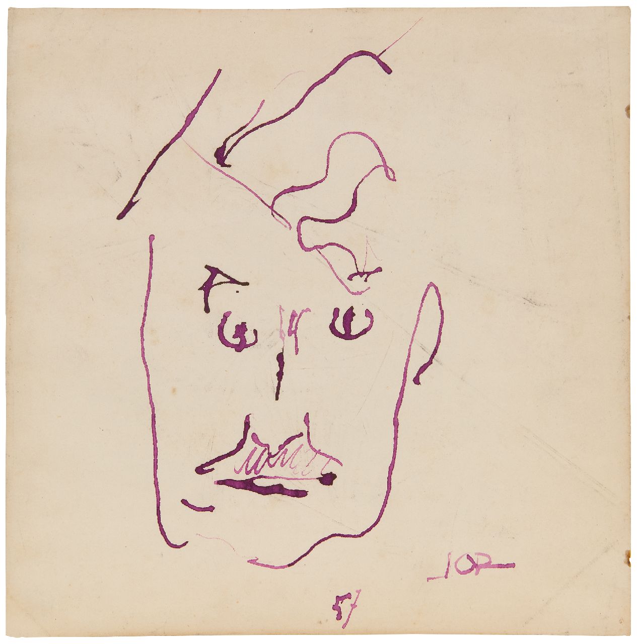 Jan Jordens | Selbstporträt des Künstlers, Tinte auf Papier, 26,7 x 26,4 cm, Unterzeichnet u.r. und datiert '57