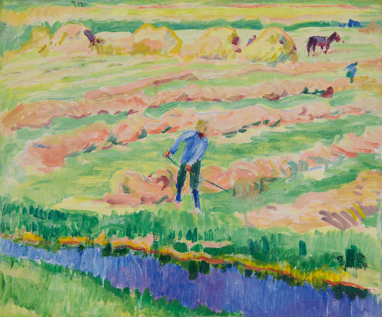 Altink J.  | Jan Altink | Gemälde zum Verkauf angeboten | Landschaft mit einem Bauern der heult, Öl auf Leinwand 50,3 x 60,2 cm