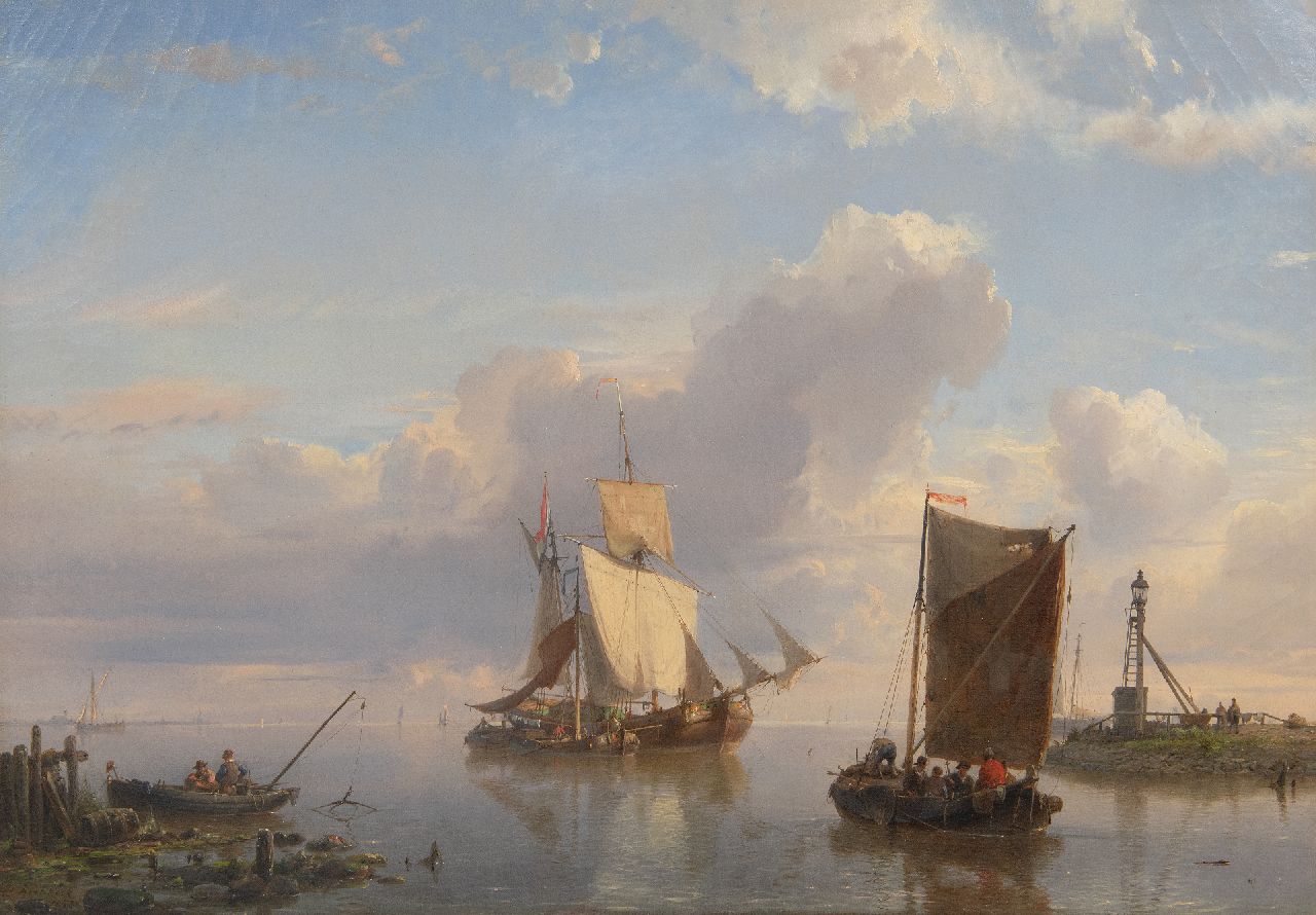 Koekkoek H.  | Hermanus Koekkoek | Gemälde zum Verkauf angeboten | Segel- und Fischerboote in ruhiger See, Öl auf Leinwand 38,3 x 54,5 cm, Unterzeichnet u.l. und datiert 1858
