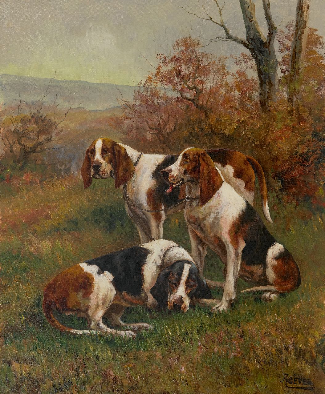 Reeves W.  | Walter Reeves | Gemälde zum Verkauf angeboten | Rastende Jagdhunde, Öl auf Leinwand 73,0 x 60,0 cm, Unterzeichnet u.r. und ohne Rahmen