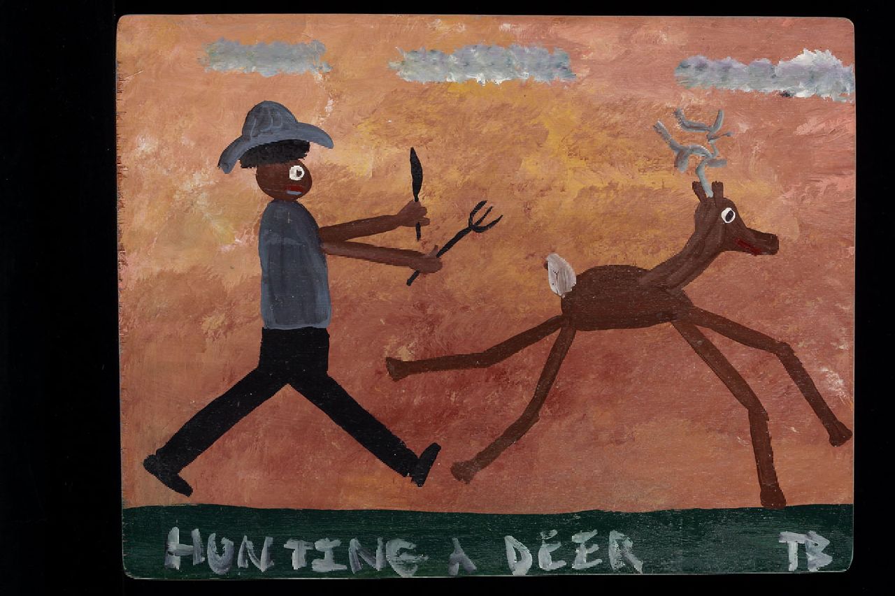 Brown T.  | Timothy 'Tim' Brown, Hunting a deer, Acryl auf Holz 35,0 x 46,0 cm, Unterzeichnet u.r. mit Initialen