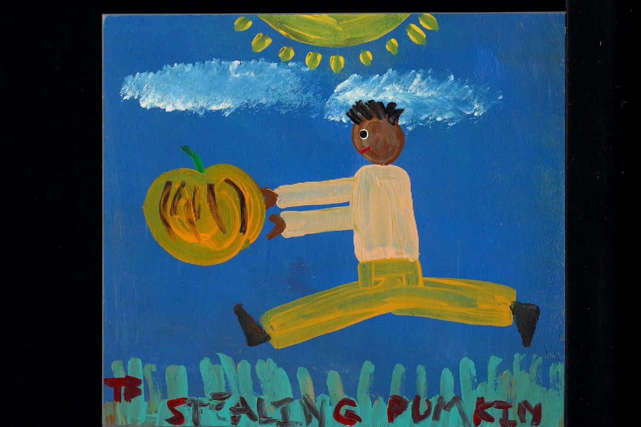 Brown T. | Timothy 'Tim' Brown, Stealing pumkin, Acryl auf Holz 35,0 x 39,0 cm, Unterzeichnet u.l. mit Initialen Brown T. | Timothy 'Tim' Brown, Stealing pumkin, Acryl auf Holz 35,0 x 39,0 cm, Unterzeichnet u.l. mit Initialen