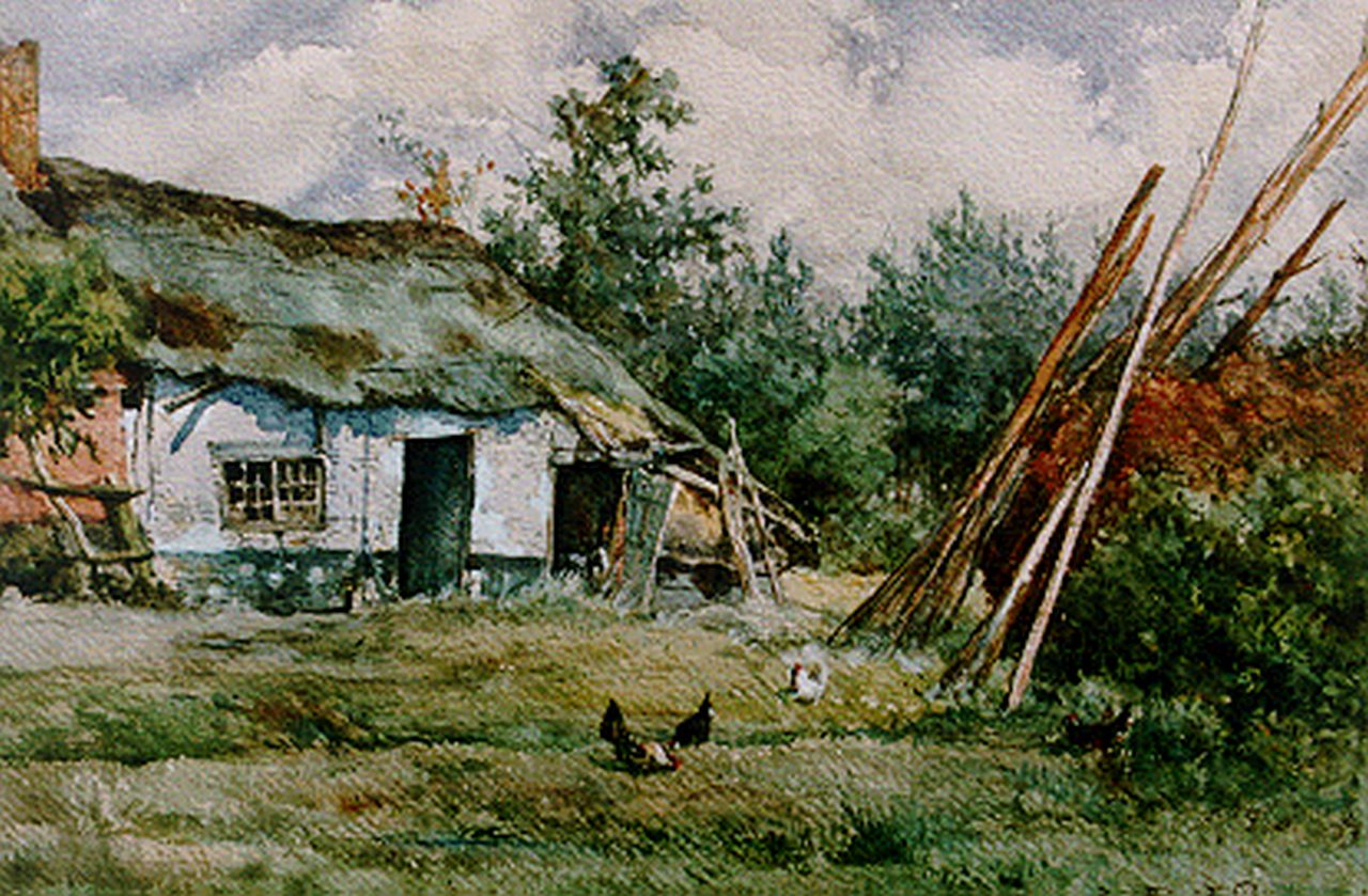 Roelofs W.  | Willem Roelofs, Chickens on a yard, Putten, Aquarell auf Papier 29,5 x 45,0 cm, signed l.r. und dated 1876