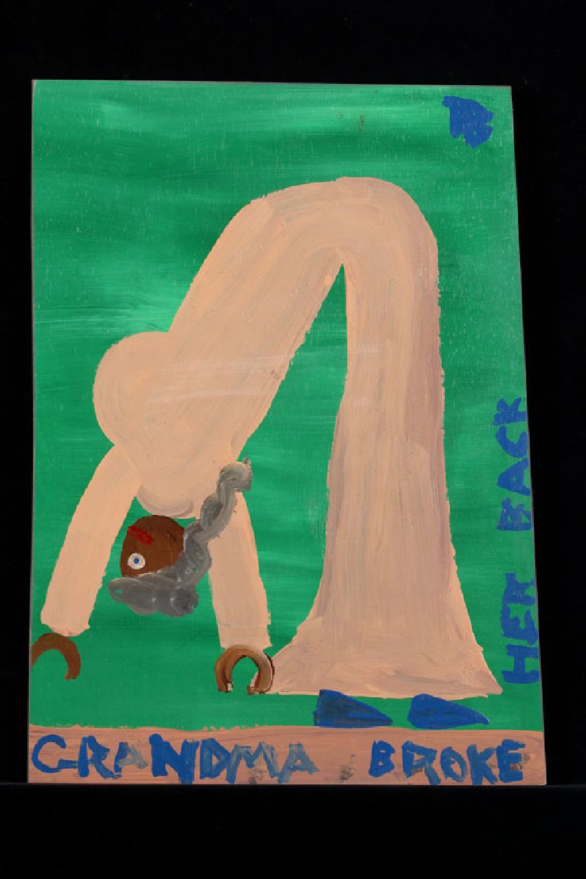 Brown T.  | Timothy 'Tim' Brown, Grandma broke her back, Acryl auf Holz 52,0 x 37,0 cm, Unterzeichnet o.r. mit Initialen