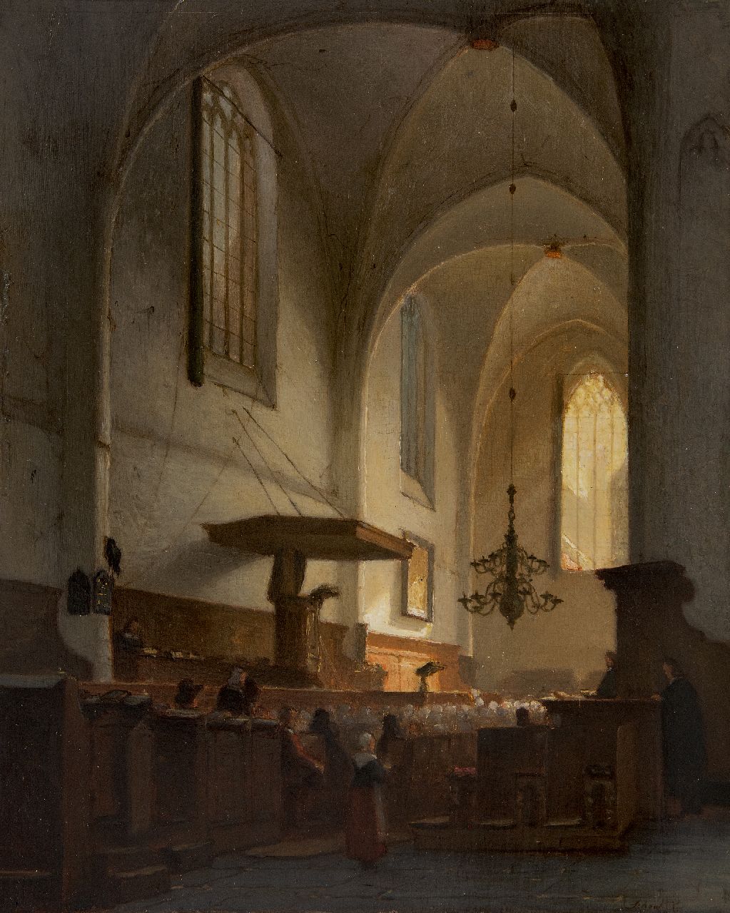 Schenkel J.J.  | Jan Jacob Schenkel | Gemälde zum Verkauf angeboten | Innenraum der Kirche, Öl auf Holz 34,2 x 27,7 cm, Unterzeichnet u.r.