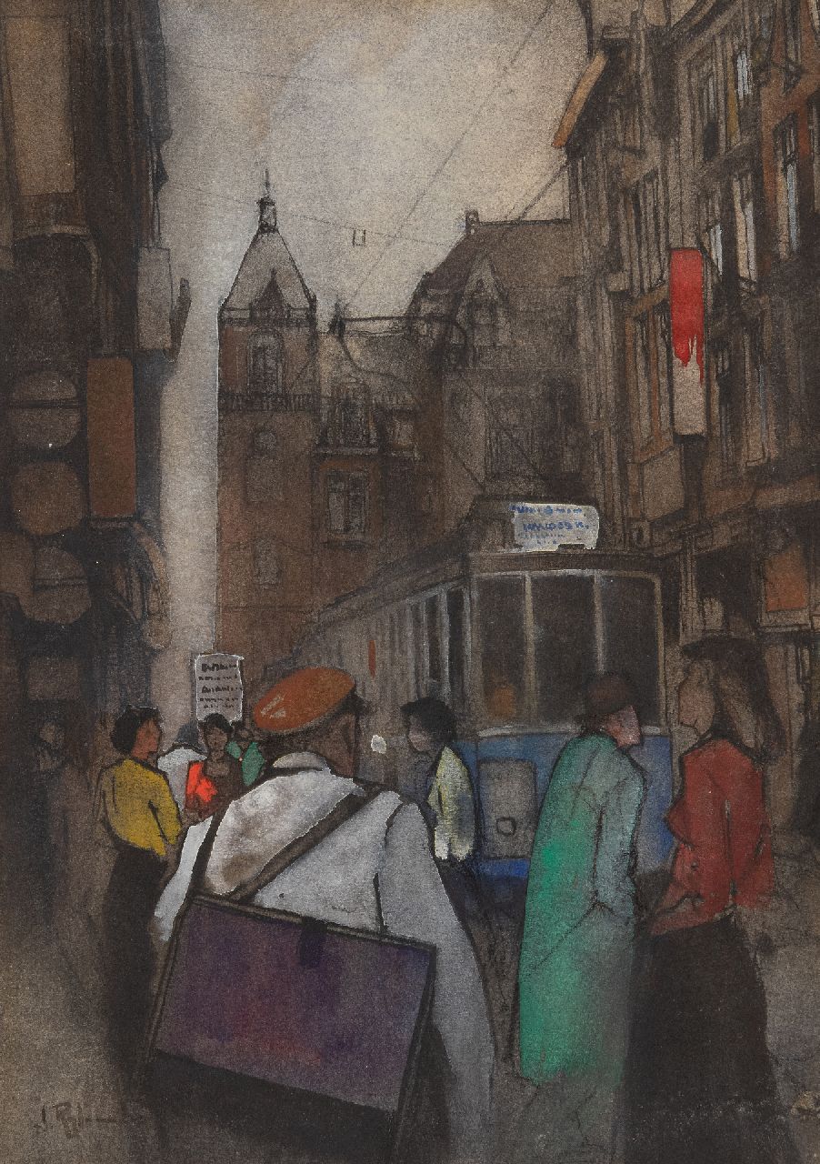 Rijlaarsdam J.  | Jan Rijlaarsdam | Aquarelle und Zeichnungen zum Verkauf angeboten | Der Leidsestraat in Amsterdam, Pastell und Aquarell auf Papier 28,2 x 20,2 cm, Unterzeichnet u.l.