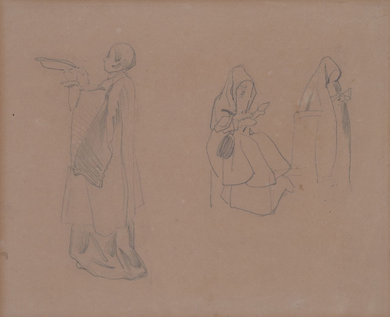 Bosboom J.  | Johannes Bosboom, Studie von Mönche und Nonnen, Bleistift auf Papier 20,8 x 26,1 cm