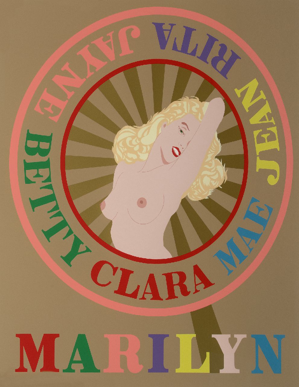 Indiana (Robert Clark) R.  | Robert Indiana (Robert Clark) | Grafik zum Verkauf angeboten | Sunburst Marilyn (Homage to Marilyn Monroe), Siebdruck auf Papier 85,0 x 71,5 cm, Unterzeichnet u.r. (in Bleistift) und datiert 2001  (in Bleistift)